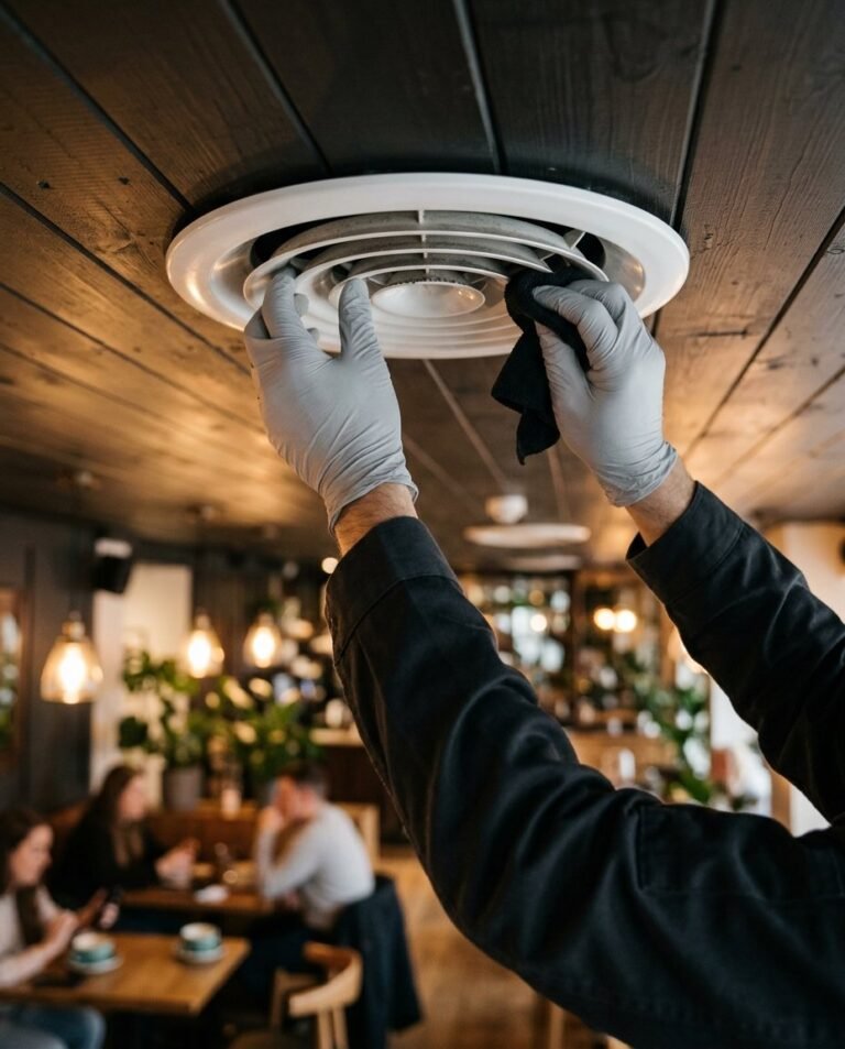 Cleaning a restaurant ceiling AC vent