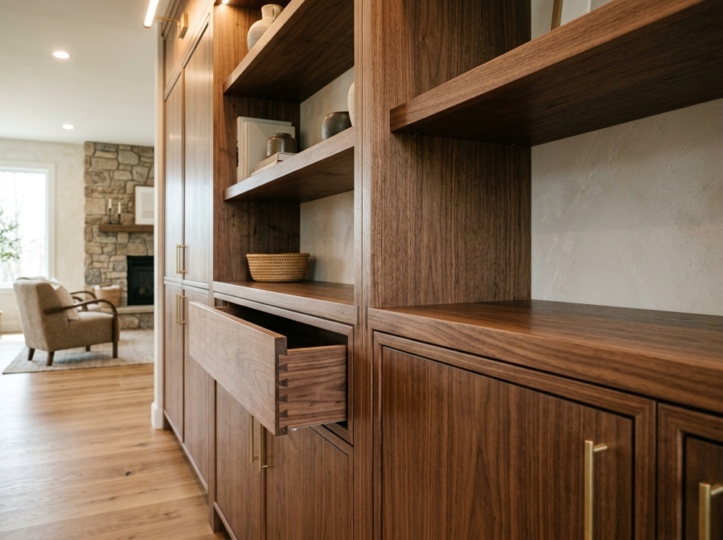 Fine interior wood joinery and carpentry craftsmanship detail