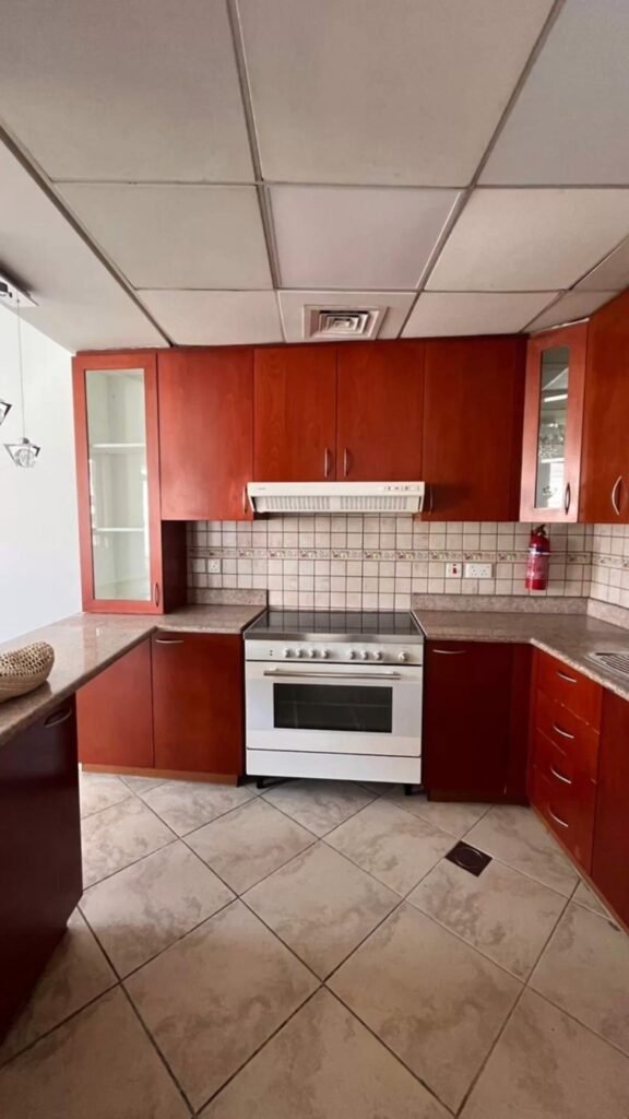 Motor City apartment kitchen before renovation - dated red cabinetry