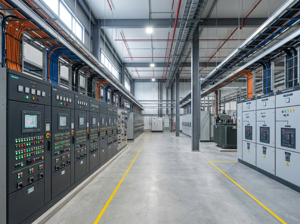 Modern electrical switchgear and distribution panel room