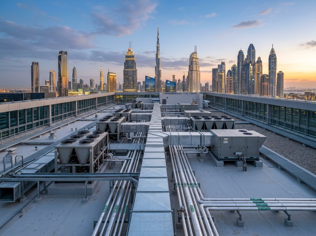 Rooftop HVAC units and ductwork installation