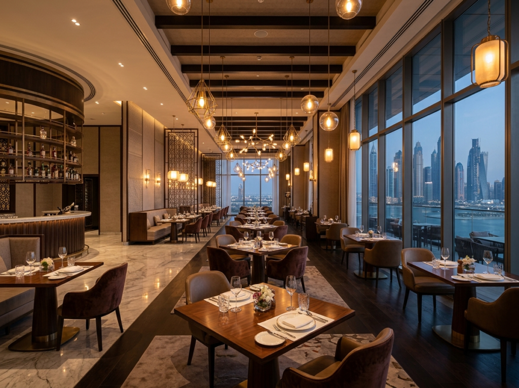 Elegant upscale restaurant dining interior